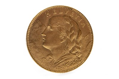 Lot 623 - A GOLD SWISS 10 FRANC COIN, 1913