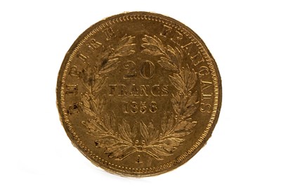 Lot 624 - A GOLD FRENCH 20 FRANC COIN, 1858