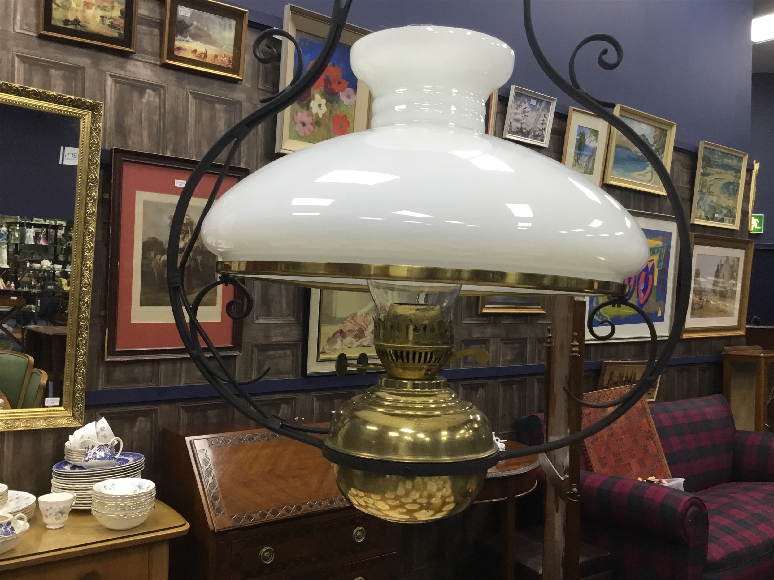 Lot 184 A PAIR OF OIL LAMP STYLE CEILING LIGHTS