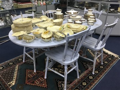 Lot 391 - A WHITE PAINTED EXTENDING DINING TABLE AND FIVE CHAIRS