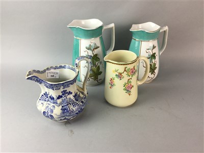 Lot 368 - A MASONS BLUE AND WHITE JUG AND THREE OTHER CERAMIC JUGS