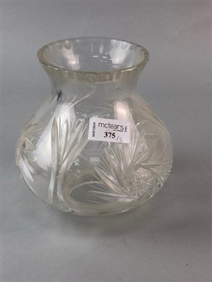 Lot 375 - A 20TH CENTURY CRYSTAL LAMP, GLASS BOWL, SPIRIT JUG AND OTHER CERAMICS