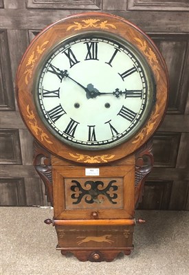 Lot 326 - A 20TH CENTURY MAHOGANY WALL CLOCK AND ANOTHER WALL CLOCK