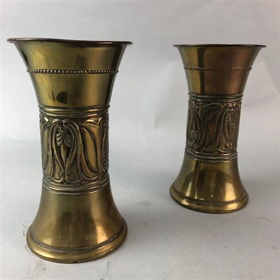 Lot 327 - A PAIR OF BRASS VASES AND OTHER BRASS ITEMS