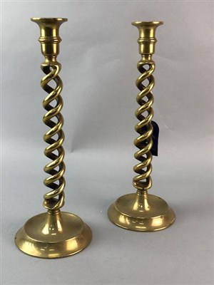 Lot 330 - A PAIR OF BRASS CANDLESTICKS AND OTHER BRASS ITEMS