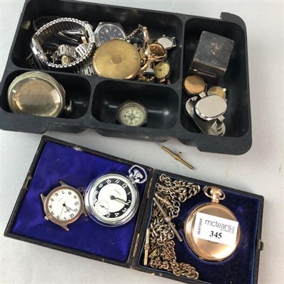 Lot 345 - A GOLD PLATED FULL HUNTER POCKET WATCH AND OTHER WATCHES