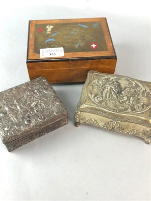 Lot 355 - A VINTAGE MUSICAL JEWELLERY BOX AND SILVER PLATED ITEMS