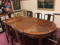 Lot 686 - CHINESE HARDWOOD DINING TABLE AND EIGHT CHAIRS...