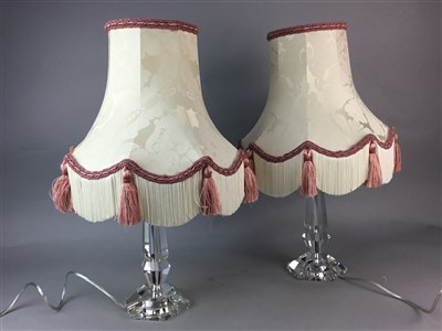 Lot 485 - A PAIR OF CRYSTAL TABLE LAMPS