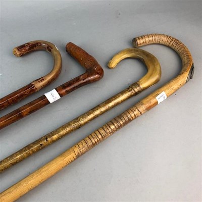 Lot 462 - A HORSE MEASURING WALKING STICK AND THREE OTHER STICKS