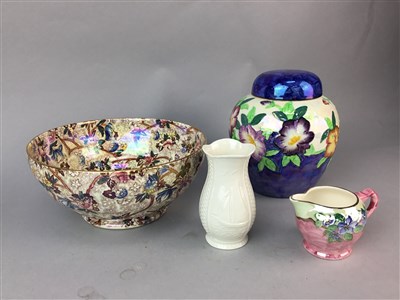 Lot 480 - A MALING JAR , MALING BOWL, JUG AND A BELLEEK VASE