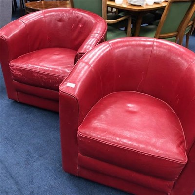 Lot 399 - A PAIR OF RED LEATHER TUB CHAIRS