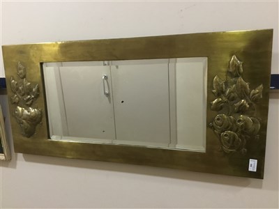 Lot 400 - A BRASS EMBOSSED WALL MIRROR AND ANOTHER MIRROR