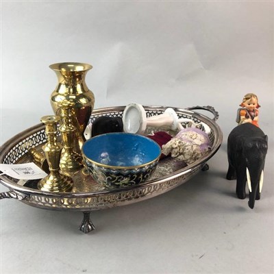 Lot 300 - A CHINESE CLOISONNE BOWL, TWO ELEPHANT FIGURES AND OTHER ITEMS