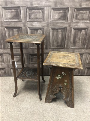 Lot 319 - A CARVED STAINED WOOD OCCASIONAL TABLE AND ANOTHER OCCASIONAL TABLE
