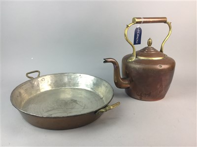 Lot 48 - A COPPER KETTLE AND PAN AND OTHER BRASS WARE