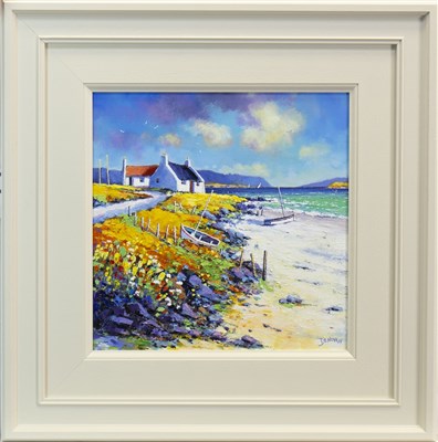 Lot 603 - QUIET MORNING, ISLE OF LEWIS, AN OIL BY ROB DENOVAN