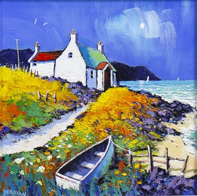Lot 604 - MOONRISE OVER MULL, AN OIL BY ROB DENOVAN