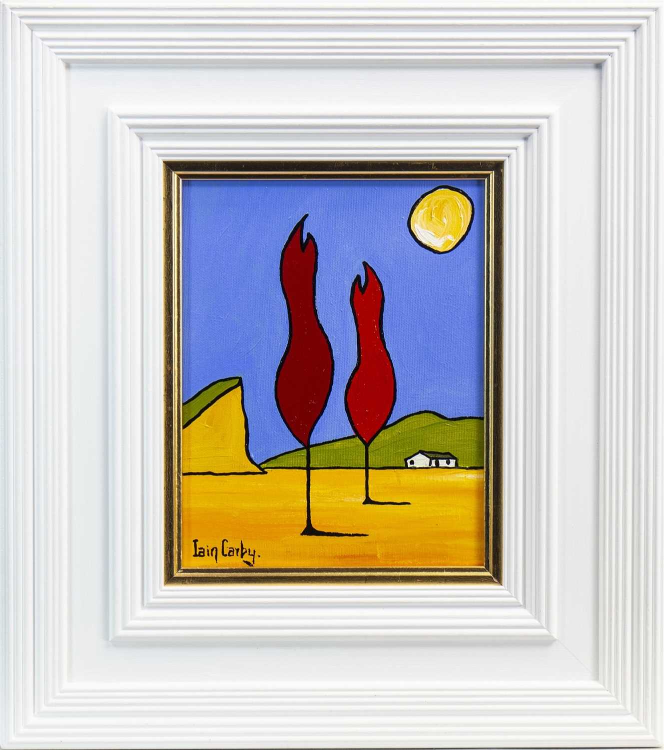 Lot 613 - TWO RED TREES TALKING TO THE MOON, AN OIL BY IAIN CARBY