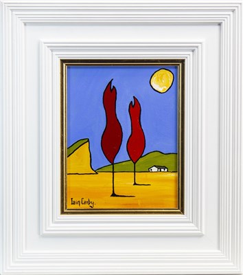 Lot 613 - TWO RED TREES TALKING TO THE MOON, AN OIL BY IAIN CARBY