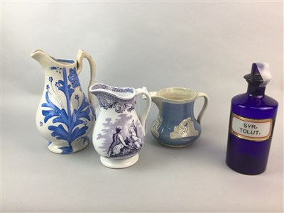 Lot 39 - A CLYDE POTTERY JUG, TWO OTHERS AND A GLASS JAR