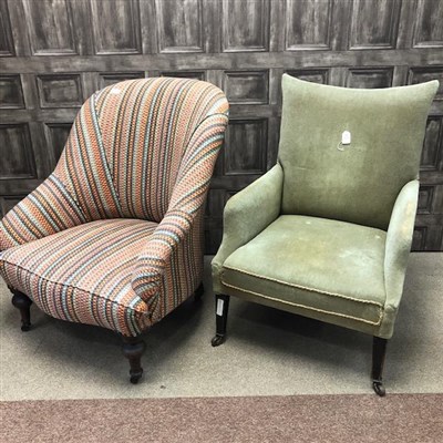 Lot 218 - A LOT OF TWO VICTORIAN UPHOLSTERED ARMCHAIRS