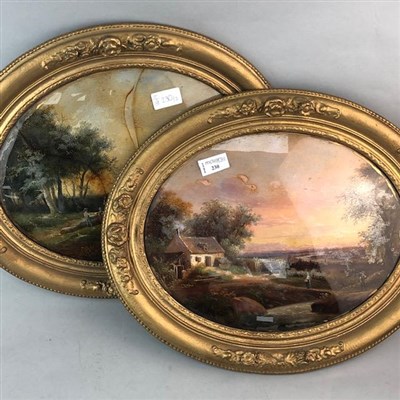 Lot 230 - A PAIR OF VICTORIAN OVAL PAINTINGS ON GLASS