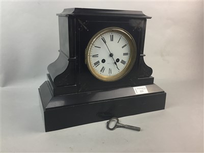 Lot 223 - A VICTORIAN BLACK SLATE MANTEL CLOCK