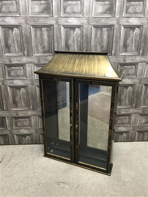 Lot 233 - A REPRODUCTION CHINESE HARDWOOD WALL DISPLAY CABINET