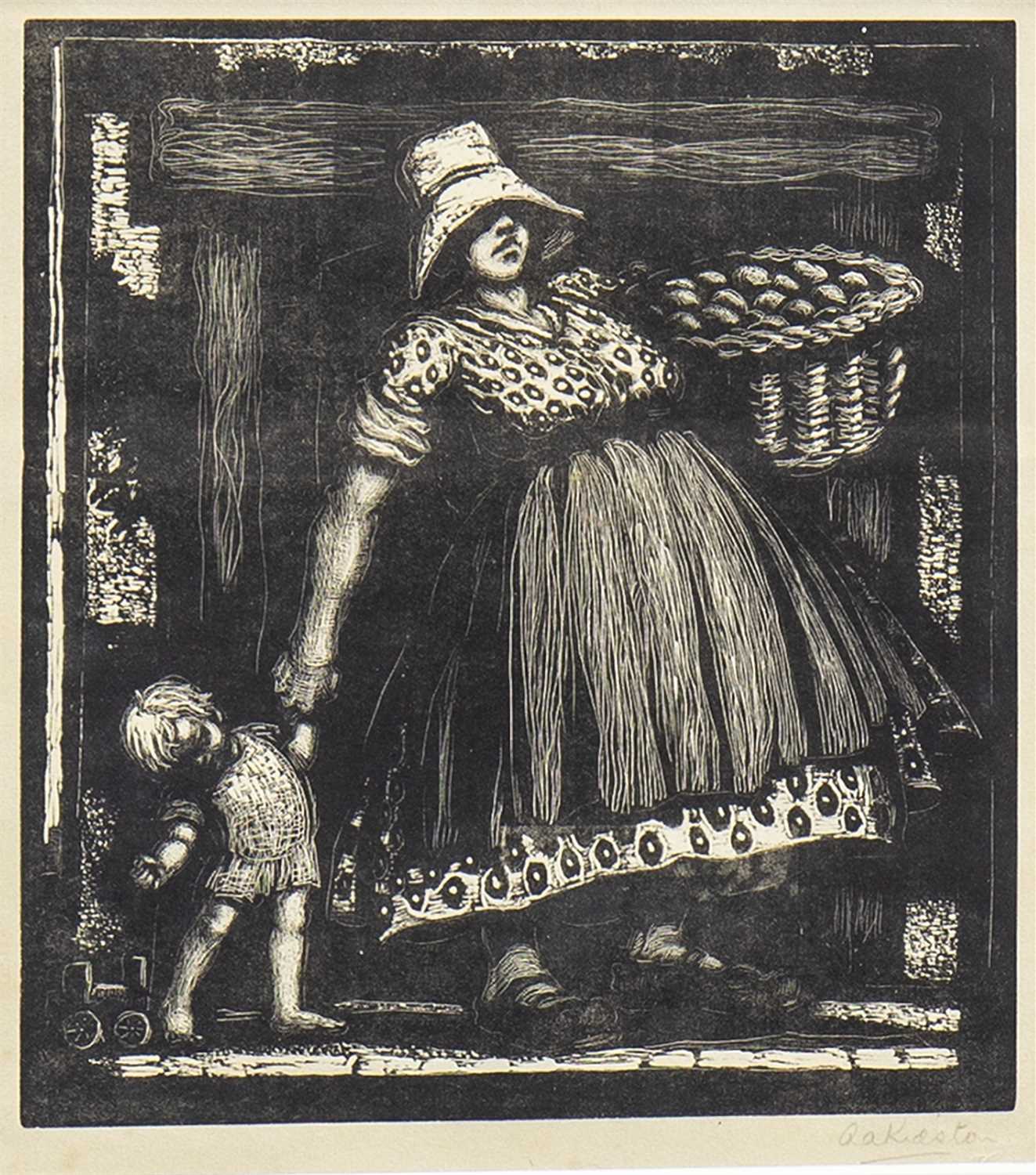 Lot 660 - MOTHER AND CHILD, A WOOD ENGRAVING BY ANNABEL A KIDSTON