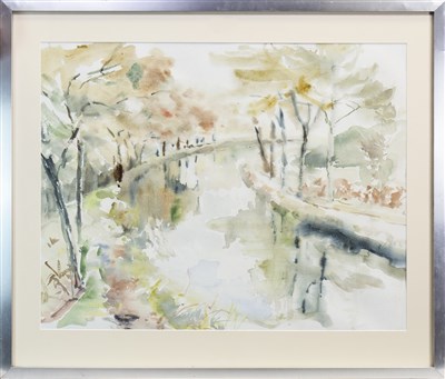Lot 661 - THE CANAL, A WATERCOLOUR BY B TESSIER-MCMURTRIE