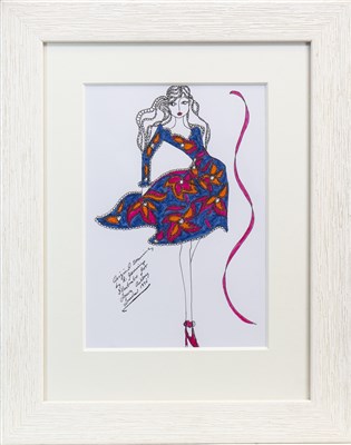 Lot 657 - ORIGINAL ILLUSTRATION OF DESIGNS FOR LAURA ASHLEY, A PEN ON CARD BY ROZ JENNINGS