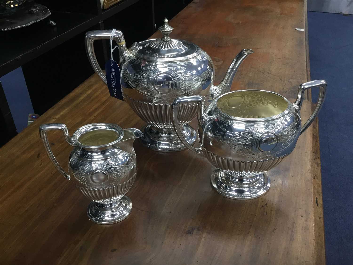 Lot 26 - A VICTORIAN PLATED TEA SERVICE AND OTHER PLATED WARES