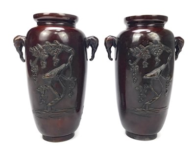 Lot 1034 - A PAIR OF EARLY 20TH CENTURY JAPANESE BRONZE VASES