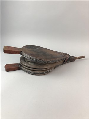 Lot 89 - A SET OF BELLOWS AND AN INLAID ROSEWOOD OVAL PLAQUE