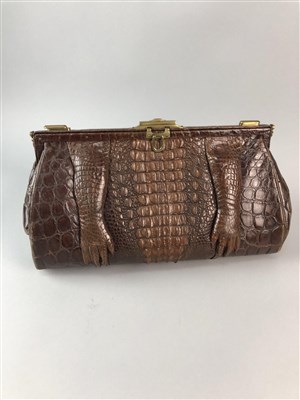 Lot 84 - A LOT OF TWO ALLIGATOR HANDBAGS, TWO SNAKE SKIN BAGS AND OTHER BAGS
