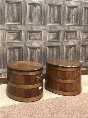 Lot 854 - A PAIR OF COPPER BOUND MAHOGANY PEAT BUCKETS