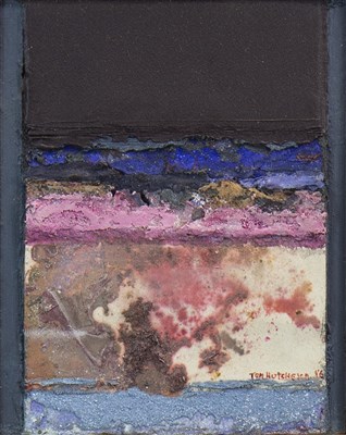 Lot 698 - MOTTLED RED LANDSCAPE, A MIXED MEDIA BY TOM HUTCHESON