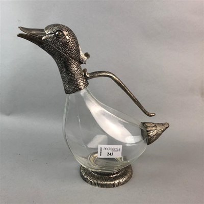 Lot 243 - A REPRODUCTION GLASS DUCK CLARET JUG