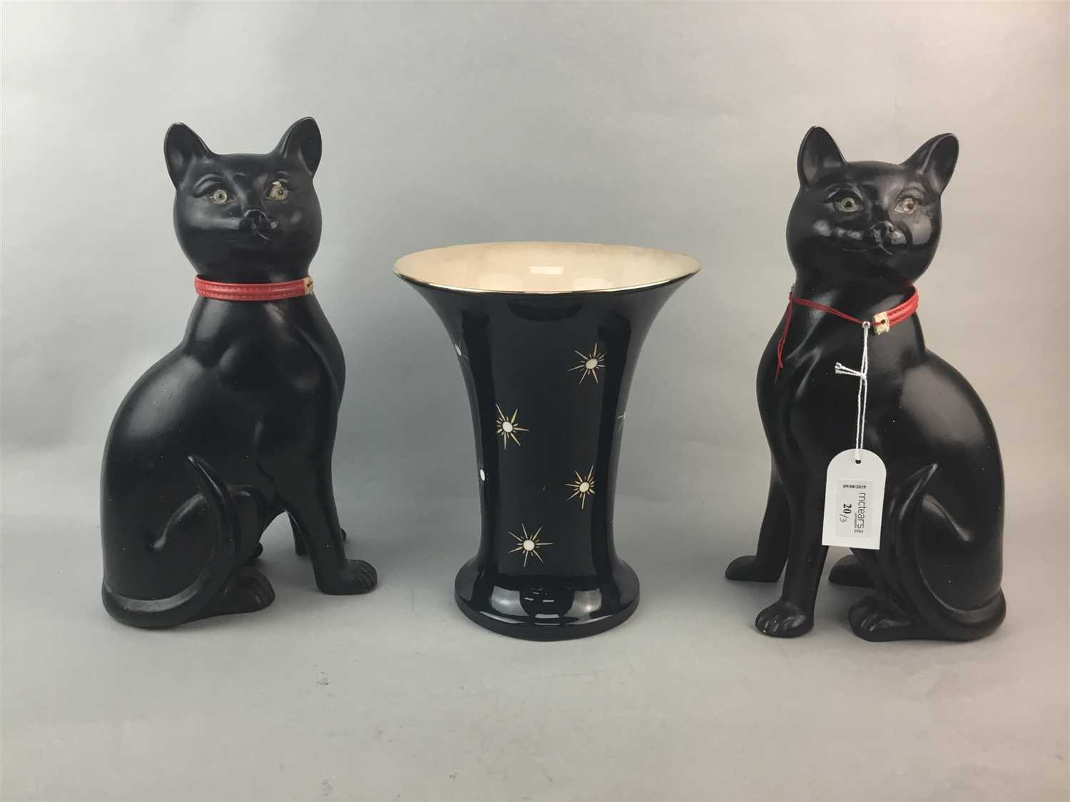 Lot 20 - A PAIR OF CAT FIGURES AND A VASE