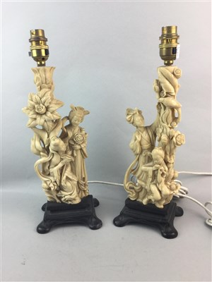 Lot 255 - A PAIR OF EASTERN COMPOSITE LAMPS, A BRASS LAMP AND AN ITALIAN FIGURAL LAMP
