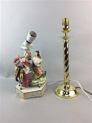 Lot 255 - A PAIR OF EASTERN COMPOSITE LAMPS, A BRASS LAMP AND AN ITALIAN FIGURAL LAMP