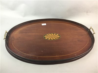 Lot 286 - A MAHOGANY BRASS HANDLED SERVING TRAY