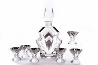 Lot 928 - ART DECO GLASS DECANTER with silvered...