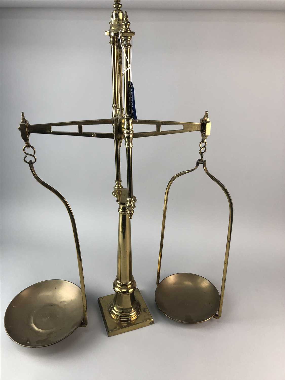 Lot 160 - A SET OF PHARMACY SCALES AND WEIGHTS AND OTHER BRASS ITEMS