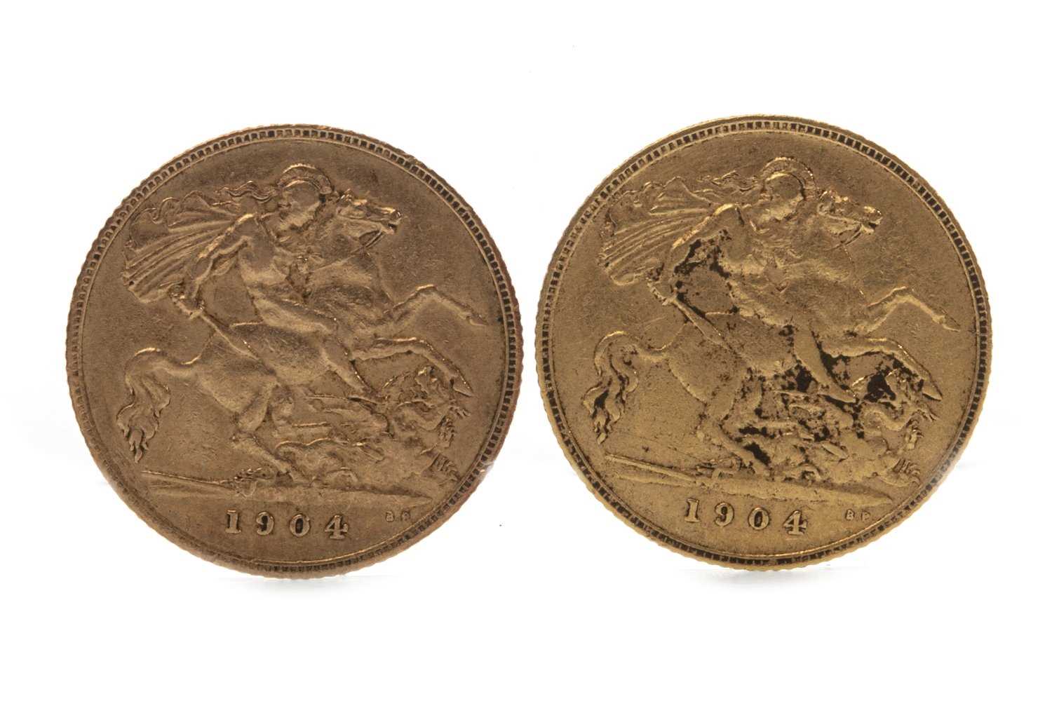 Lot 525 - TWO GOLD HALF SOVEREIGNS, 1904