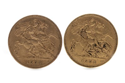 Lot 525 - TWO GOLD HALF SOVEREIGNS, 1904