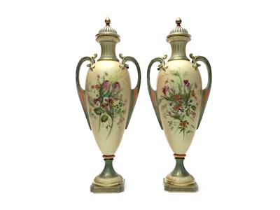 Lot 1155 - A PAIR OF ROYAL WORCESTER VASES
