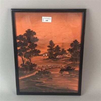 Lot 180 - A JAPANESE PRINTED AND NEEDLEWORK PANEL