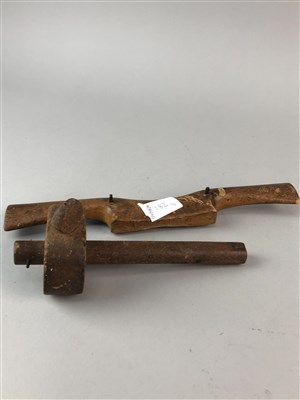 Lot 182 - A STEEL WOODWORKER'S PLANE AND TWO OTHER TOOLS